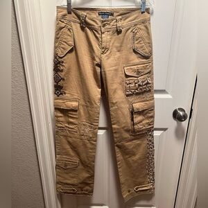 Ralph Lauren | Khaki Brown Cargo Pants Beaded Vintage Cotton Linen Sz 6